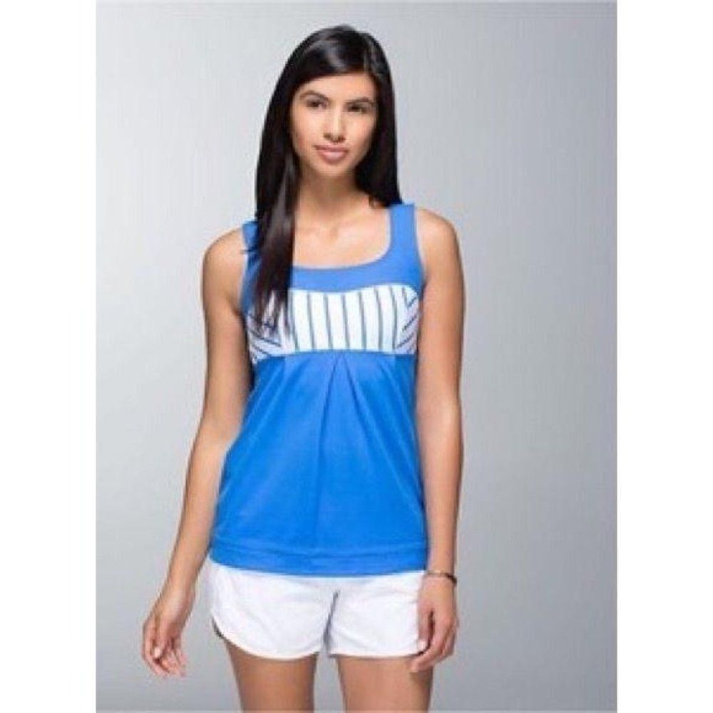 Lululemon Elevate Tank Pipe Dream Blue Deauville Stripe Size 6 W1E93S Athletic